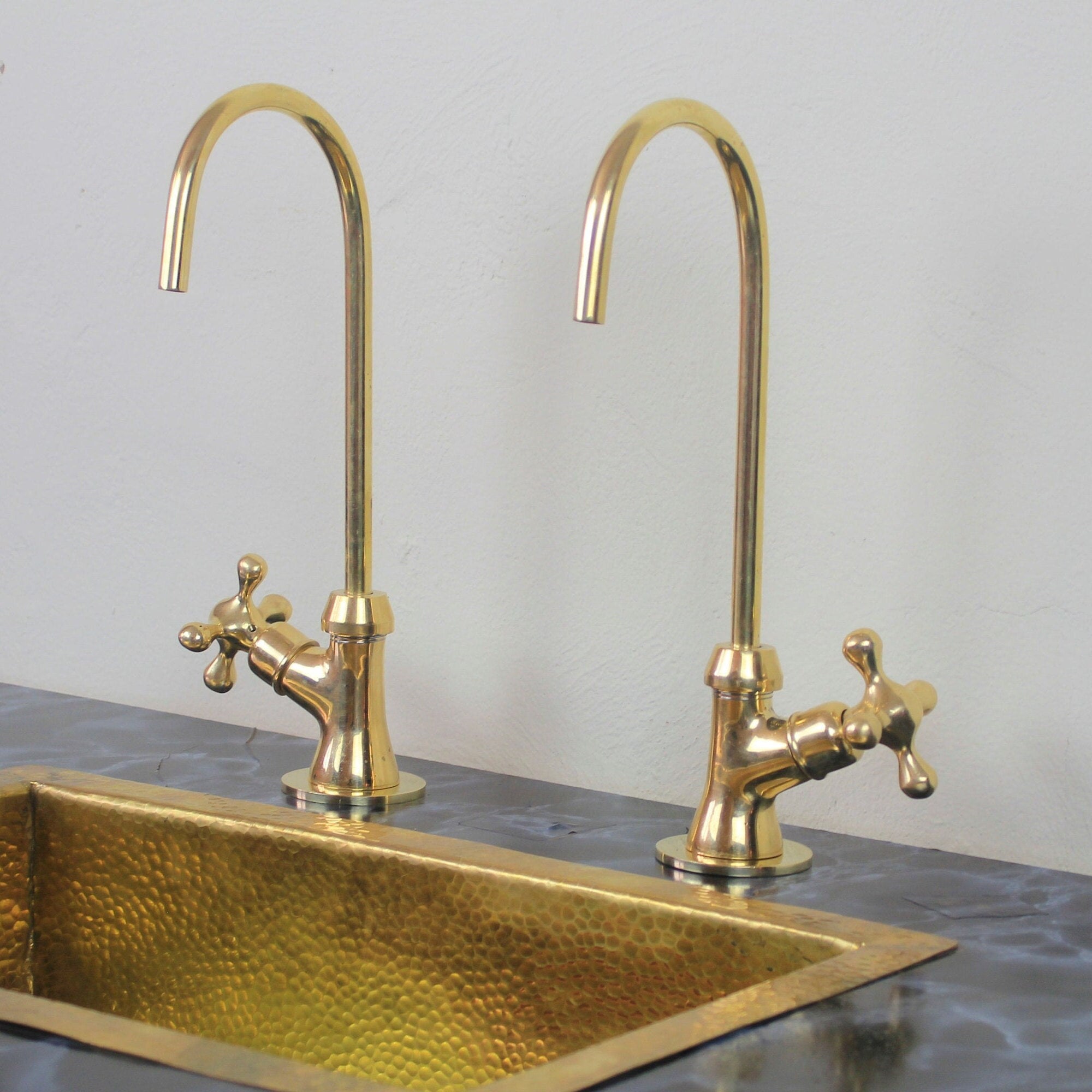 Deck Mount Unlacquered Solid Brass Vintage Countertop Faucet