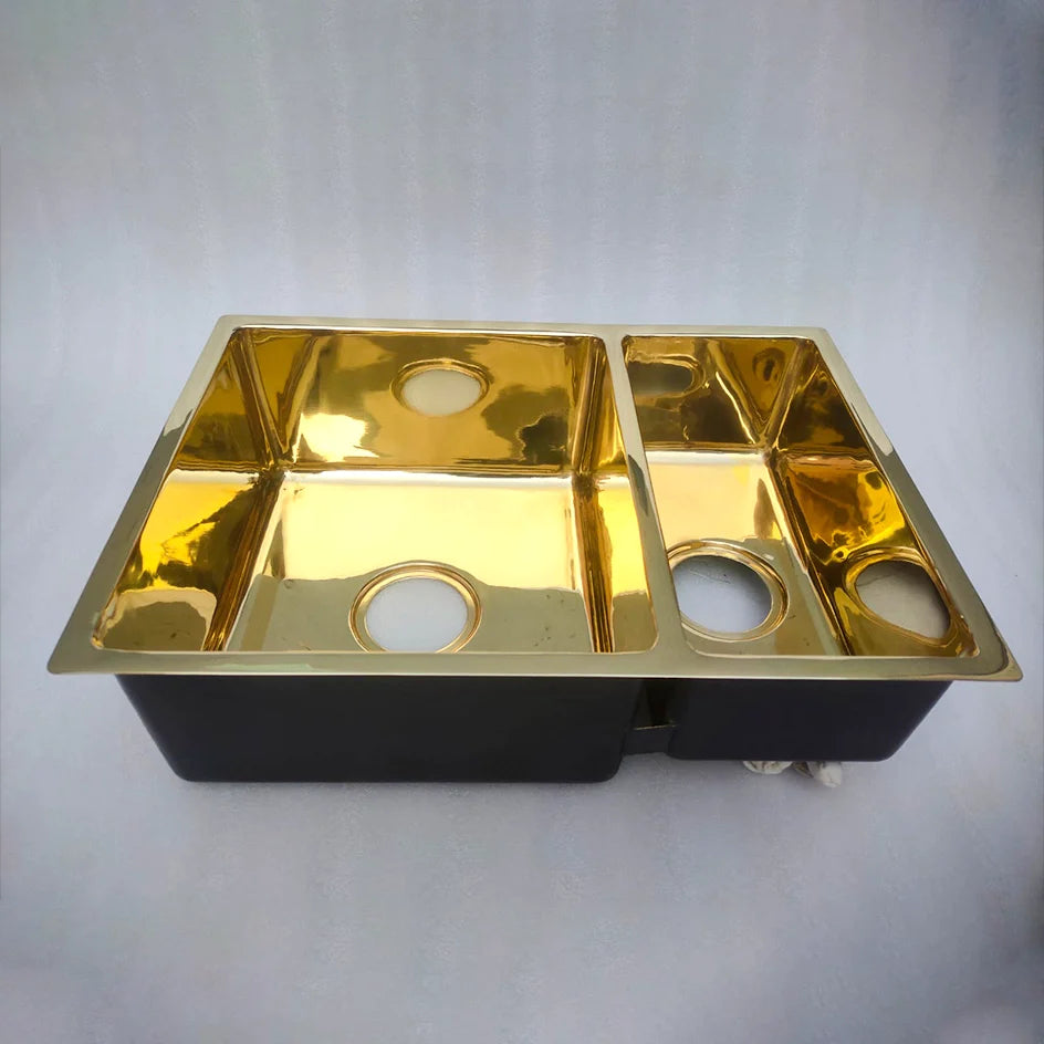 29" Unlacquered Brass Workstation Sink - Double Bowl