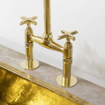 Brass Bridge Faucet With Flat Cross Handles