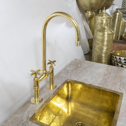 Brass Bridge Faucet With Flat Cross Handles