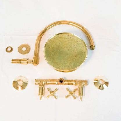 Handcrafted unlacquered brass shower system