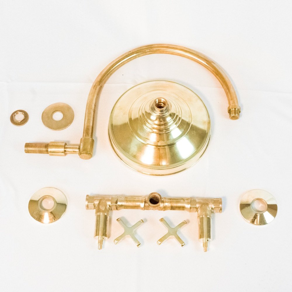 Handcrafted unlacquered brass shower system