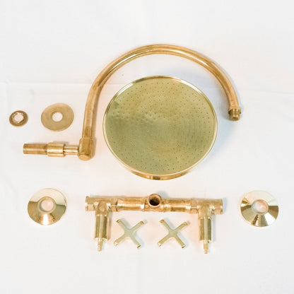 Handcrafted unlacquered brass shower system