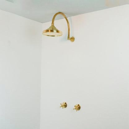 Handcrafted unlacquered brass shower system