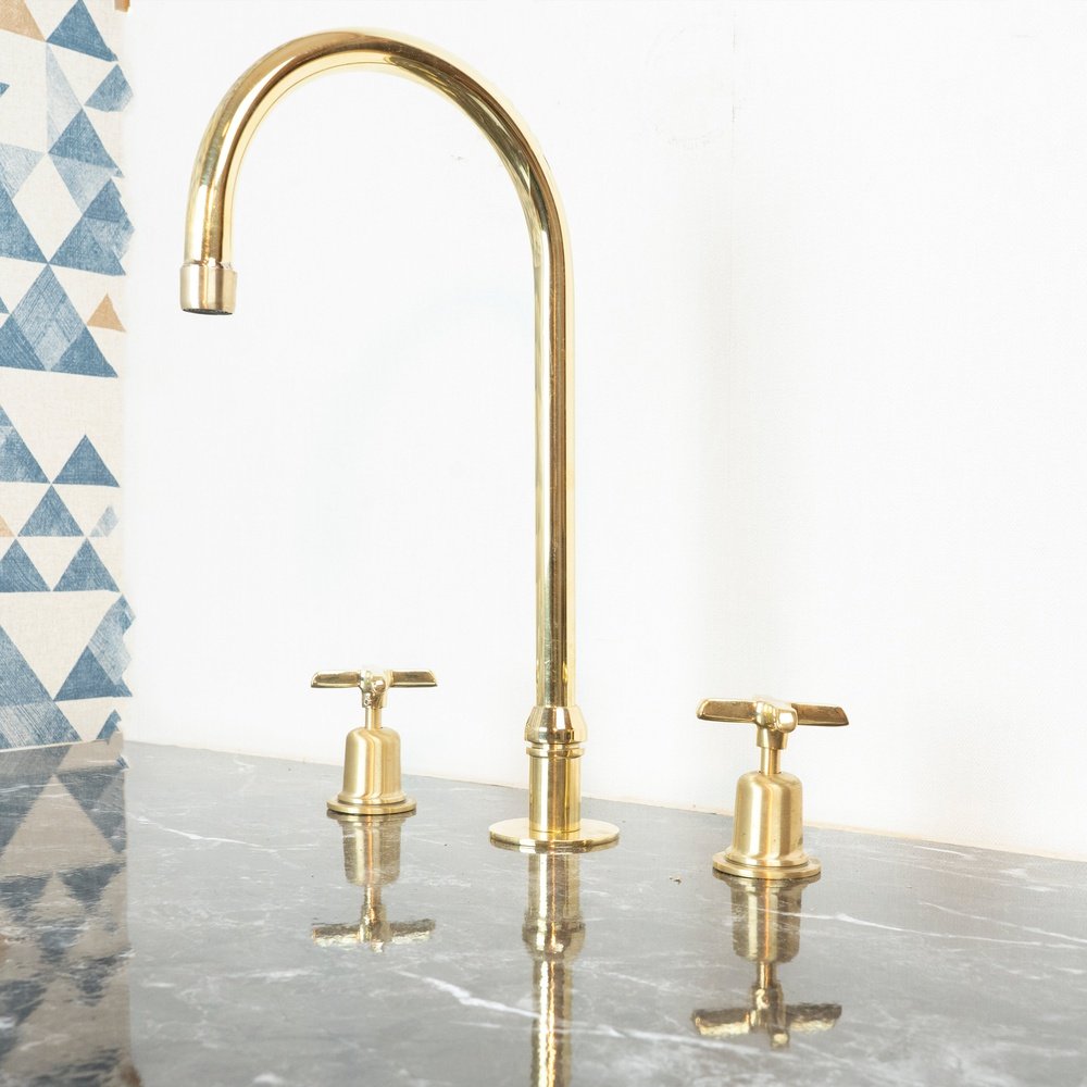 The Bell Widespread Unlacquered Brass Kitchen Faucet