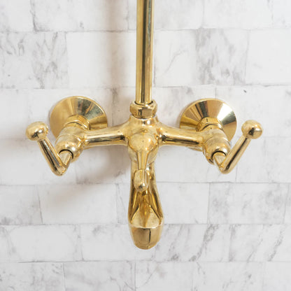 Unlacquered Brass Shower Set With Tub Filler And Square Shower Head