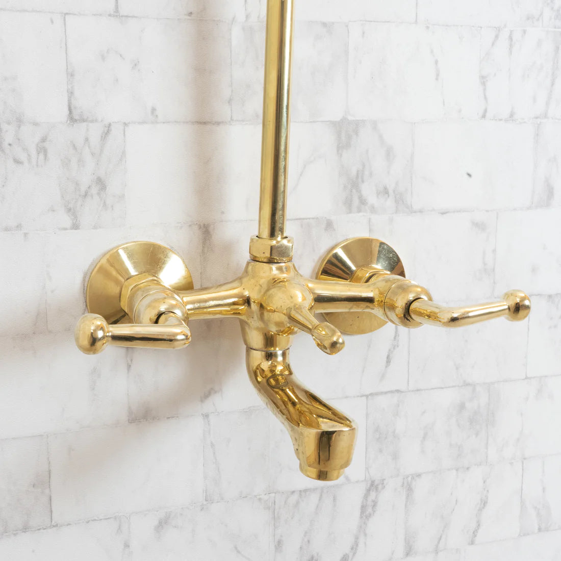 Unlacquered Brass Shower Set With Tub Filler And Square Shower Head