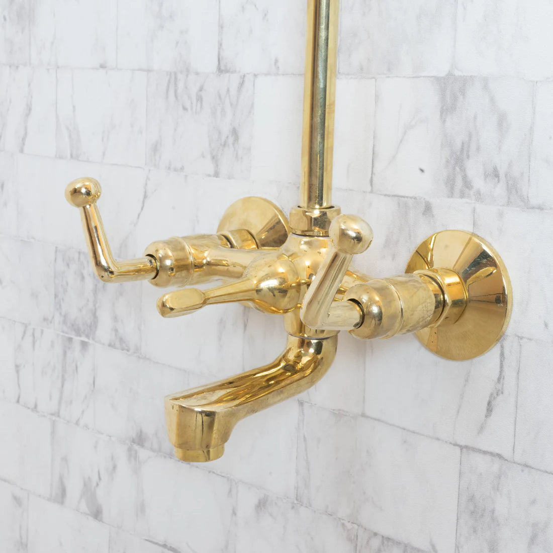 Unlacquered Brass Shower Set With Tub Filler And Square Shower Head