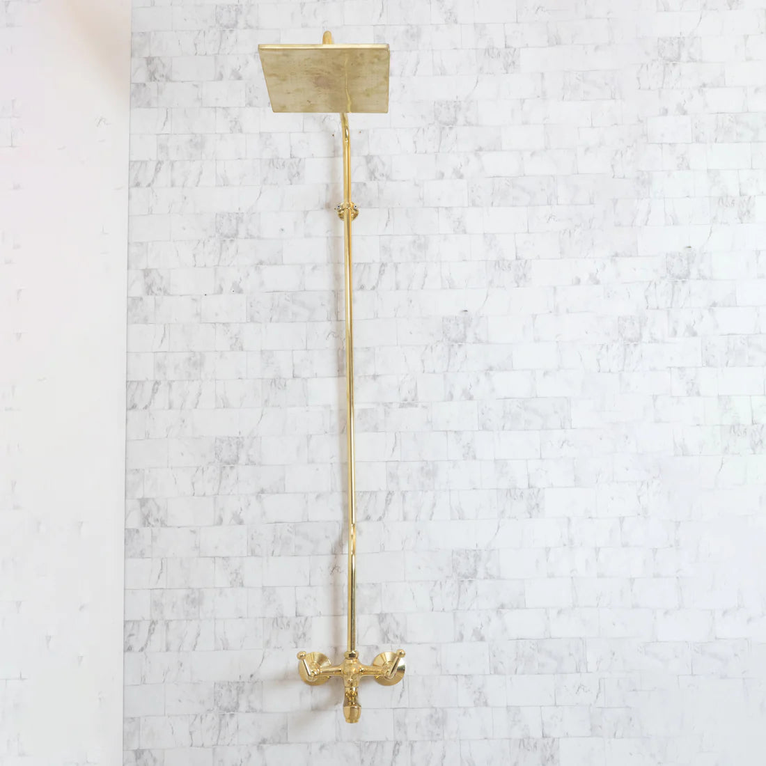 Unlacquered Brass Shower Set With Tub Filler And Square Shower Head