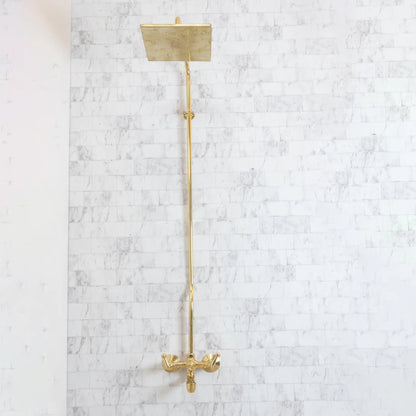 Unlacquered Brass Shower Set With Tub Filler And Square Shower Head