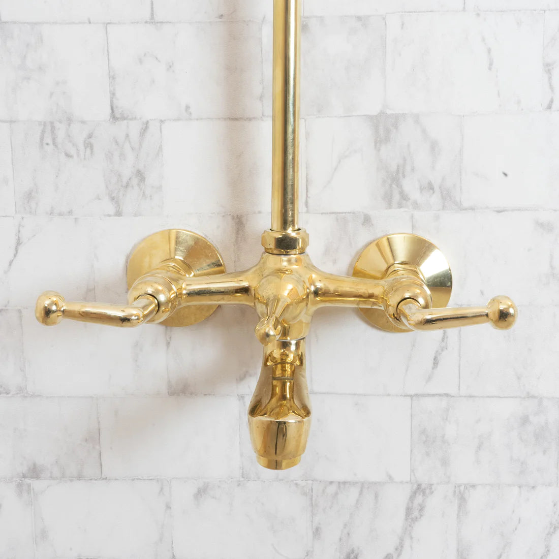 Unlacquered Brass Shower Set With Tub Filler And Square Shower Head