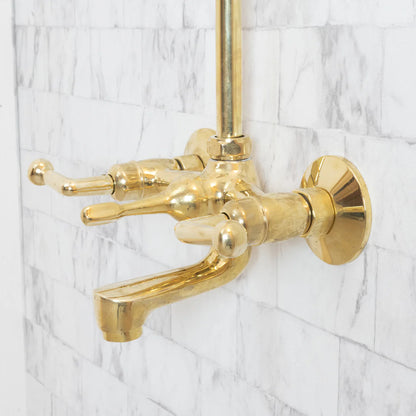 Unlacquered Brass Shower Set With Tub Filler And Square Shower Head