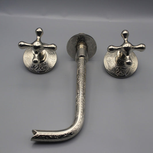 Silver Engraved Vintage Wall mounted bathroom faucet,Embrace the Charm of Vintage Style Faucet