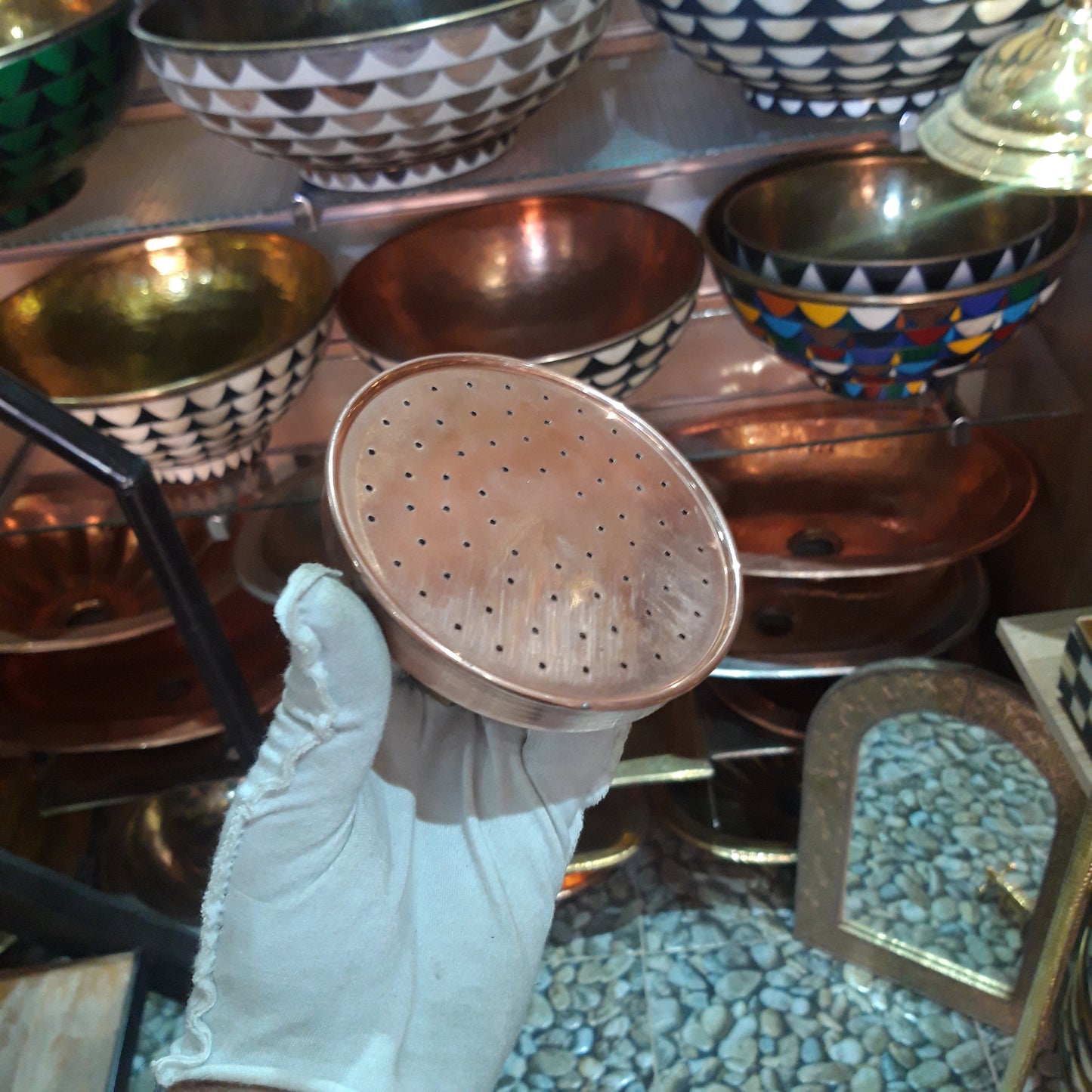 Unlacquered Solid Copper Rain Shower Head, Moroccan Handcrafted Antique Red Copper Showerhead