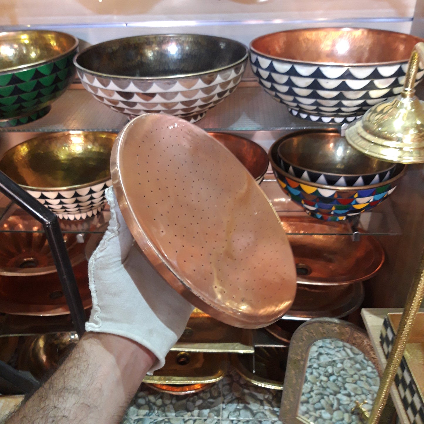 Unlacquered Flat Solid Copper Rain Shower Head, Moroccan Handcrafted Antique Red Copper Showerhead