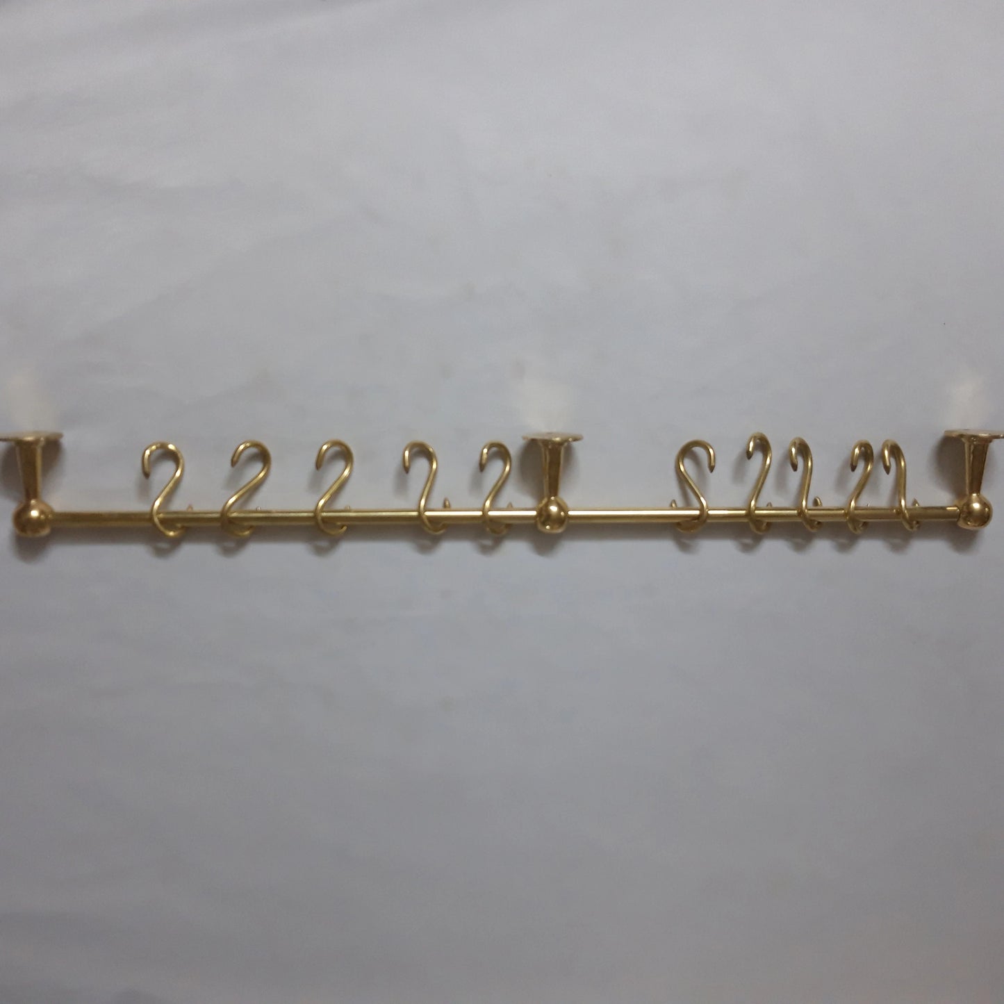 Unlacquered Brass Wall Mounted Organizer Rack With 10 Hooks for Home Kitchen