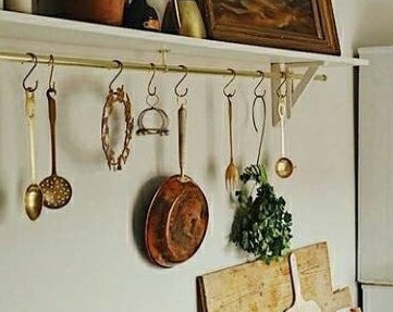 Unlacquered Brass Wall Mounted Organizer Rack With 10 Hooks for Home Kitchen