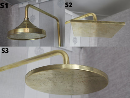 Antique Solid Brass Exposed Shower System, Unlacquered Bathroom Shower System with High Pressure, Handheld And Round ShowerHead