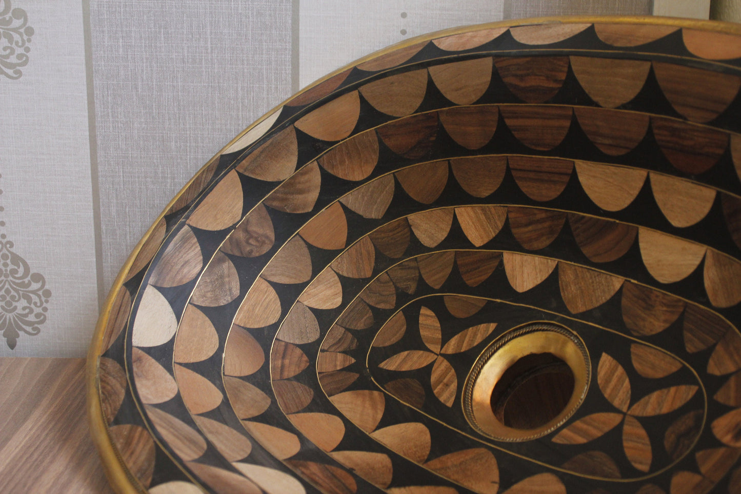 Stylish Single Hole Drop In Brass Sink with Walnut Wood and Resin Basin