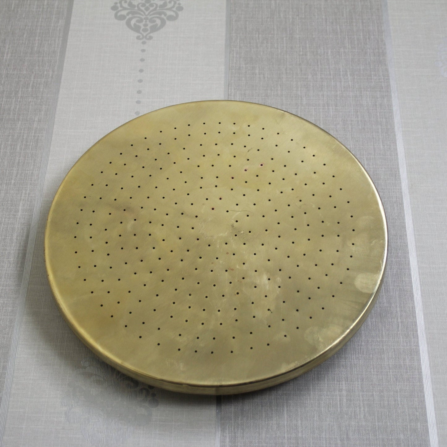 Unlacquered Flat Solid Brass Rain Shower Head, Moroccan Handcrafted Antique Brass Showerhead