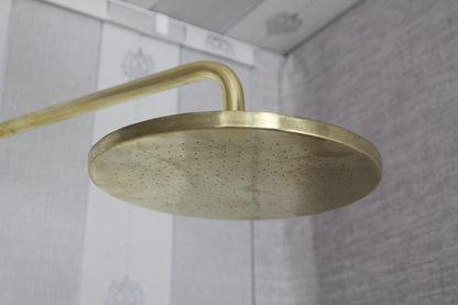 Unlacquered Flat Solid Brass Rain Shower Head, Moroccan Handcrafted Antique Brass Showerhead