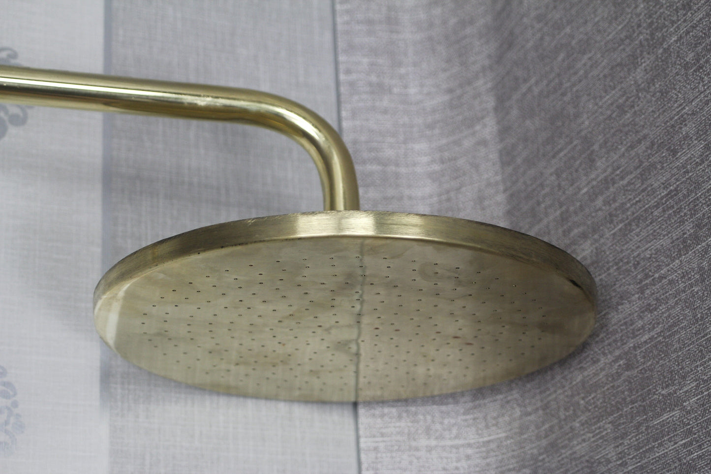 Unlacquered Flat Solid Brass Rain Shower Head, Moroccan Handcrafted Antique Brass Showerhead