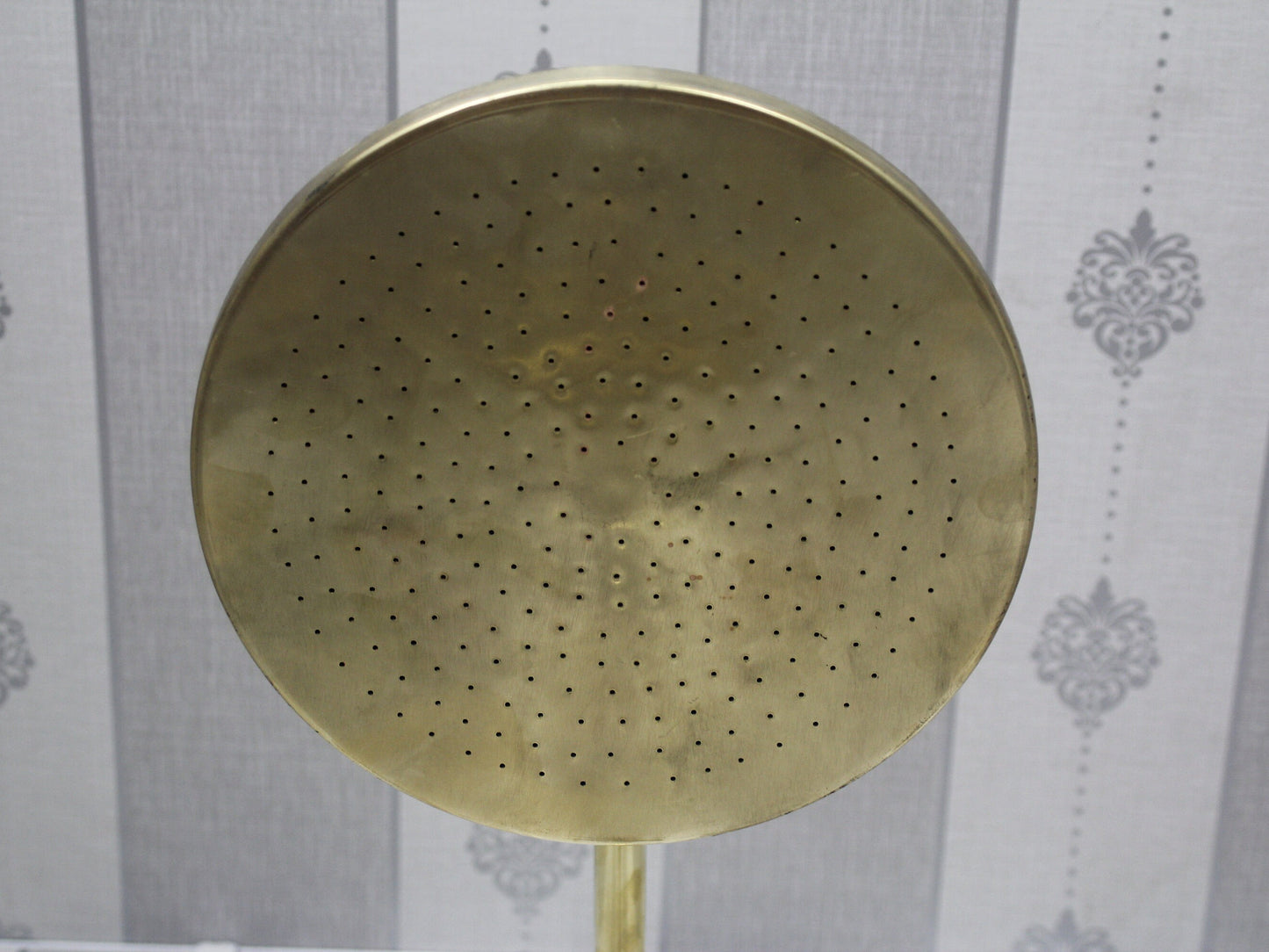 Unlacquered Flat Solid Brass Rain Shower Head, Moroccan Handcrafted Antique Brass Showerhead