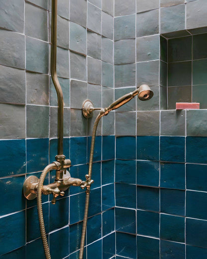 Antique Solid Brass Exposed Shower System, Unlacquered Bathroom Shower System with High Pressure, Handheld And Round ShowerHead