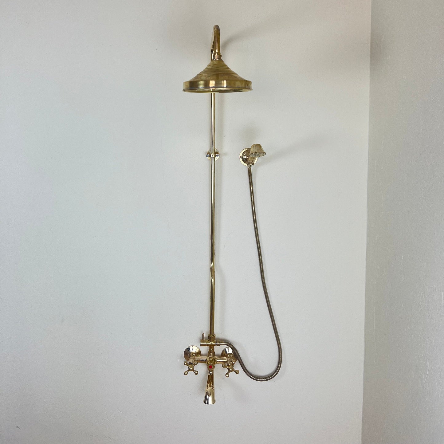 3-in-1 Shower Combo with Handheld, Rain Shower, and Tub Filler , Unlacquered Brass