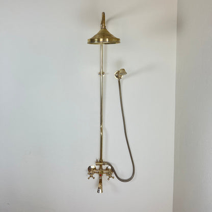 3-in-1 Shower Combo with Handheld, Rain Shower, and Tub Filler , Unlacquered Brass