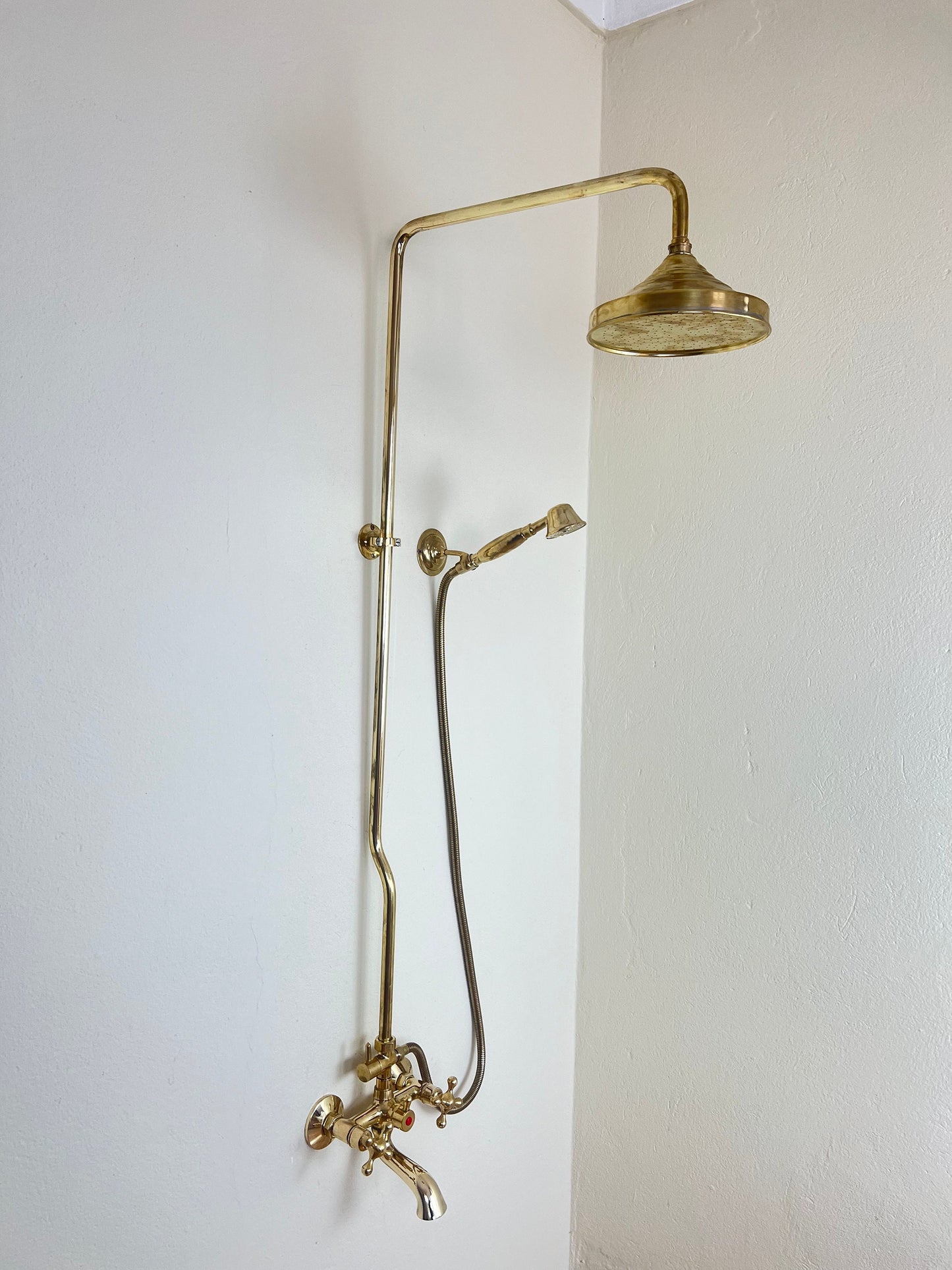 3-in-1 Shower Combo with Handheld, Rain Shower, and Tub Filler , Unlacquered Brass