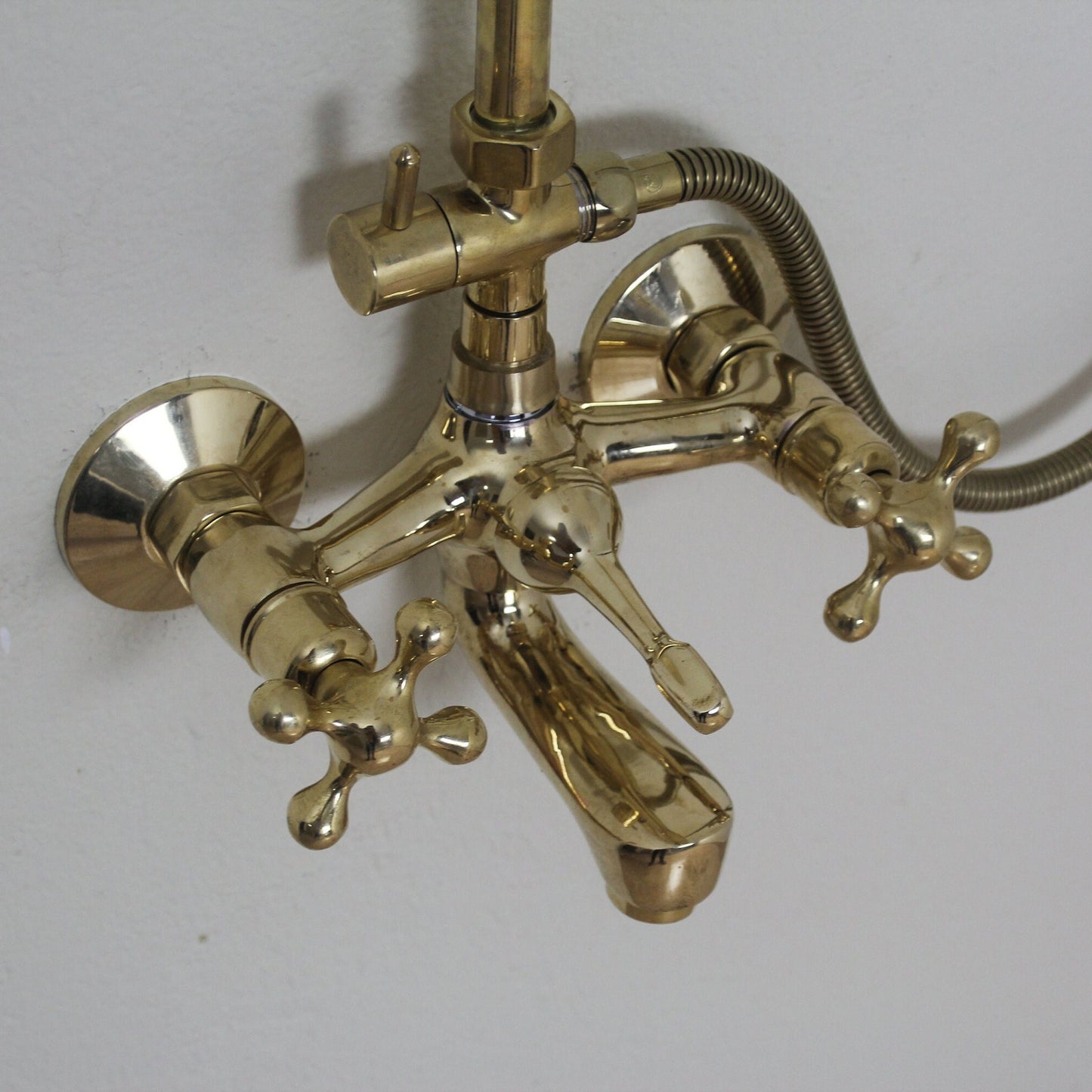 Unlacquered Brass 3-Outlet Shower System,Tub Filler, Hand Shower And Shower Head Combo,