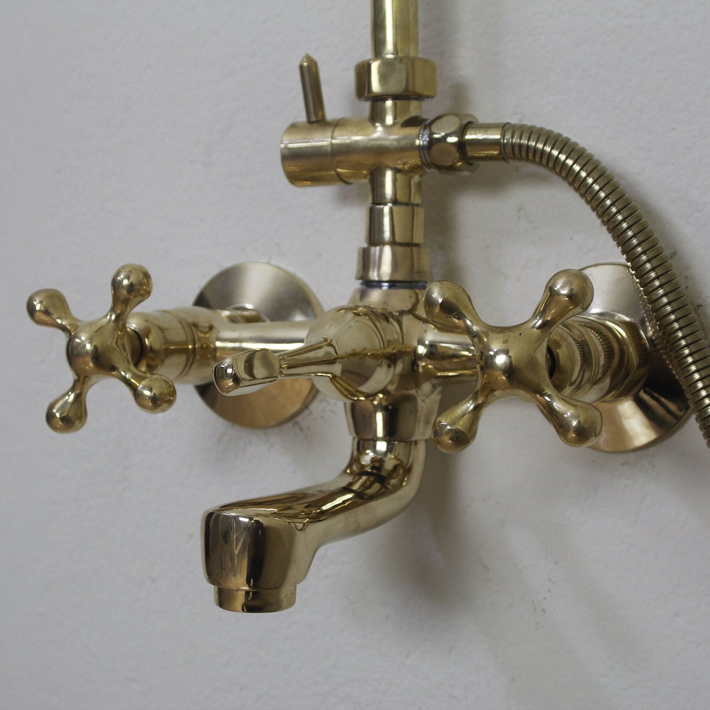 Unlacquered Brass 3-Outlet Shower System,Tub Filler, Hand Shower And Shower Head Combo,