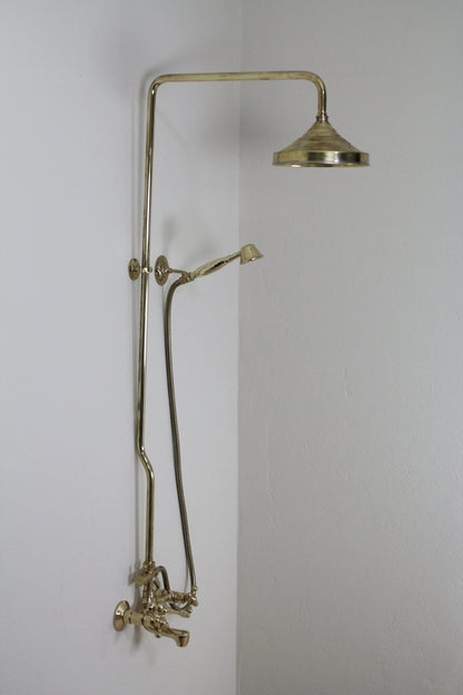 Unlacquered Brass 3-Outlet Shower System,Tub Filler, Hand Shower And Shower Head Combo,