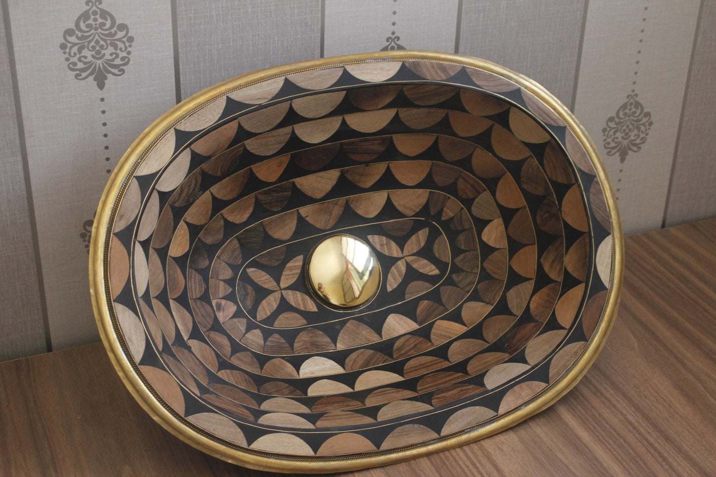 Stylish Single Hole Drop In Brass Sink with Walnut Wood and Resin Basin