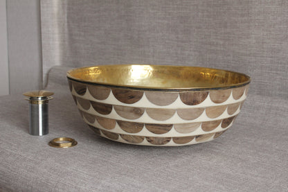 Handmade Moroccan Sink with Brass,resin and walnut wood. Vessel Sink for Bathroom