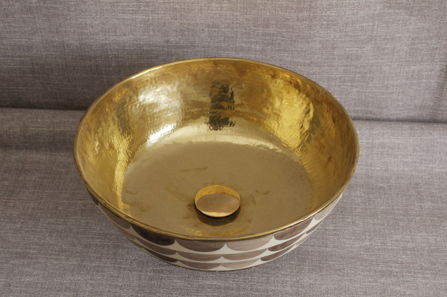 Handmade Moroccan Sink with Brass,resin and walnut wood. Vessel Sink for Bathroom