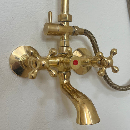 3-in-1 Shower Combo with Handheld, Rain Shower, and Tub Filler , Unlacquered Brass