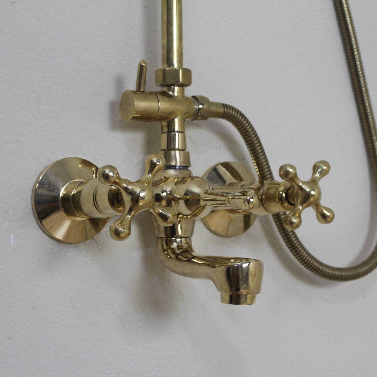 Unlacquered Brass 3-Outlet Shower System,Tub Filler, Hand Shower And Shower Head Combo,