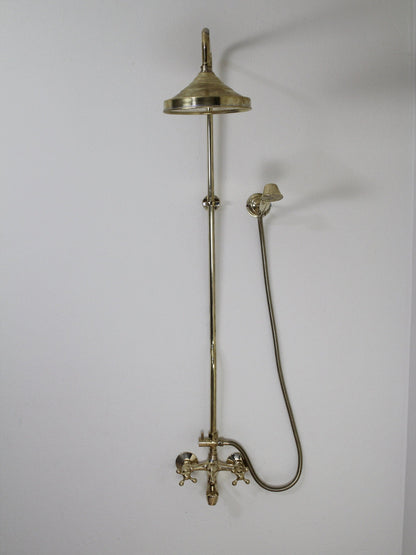 Unlacquered Brass 3-Outlet Shower System,Tub Filler, Hand Shower And Shower Head Combo,