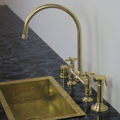 Unlacquered Brass Bridge Faucet, 8 Bridge center BALL-SHAPED Faucet With Linear short Legs and Sprayer