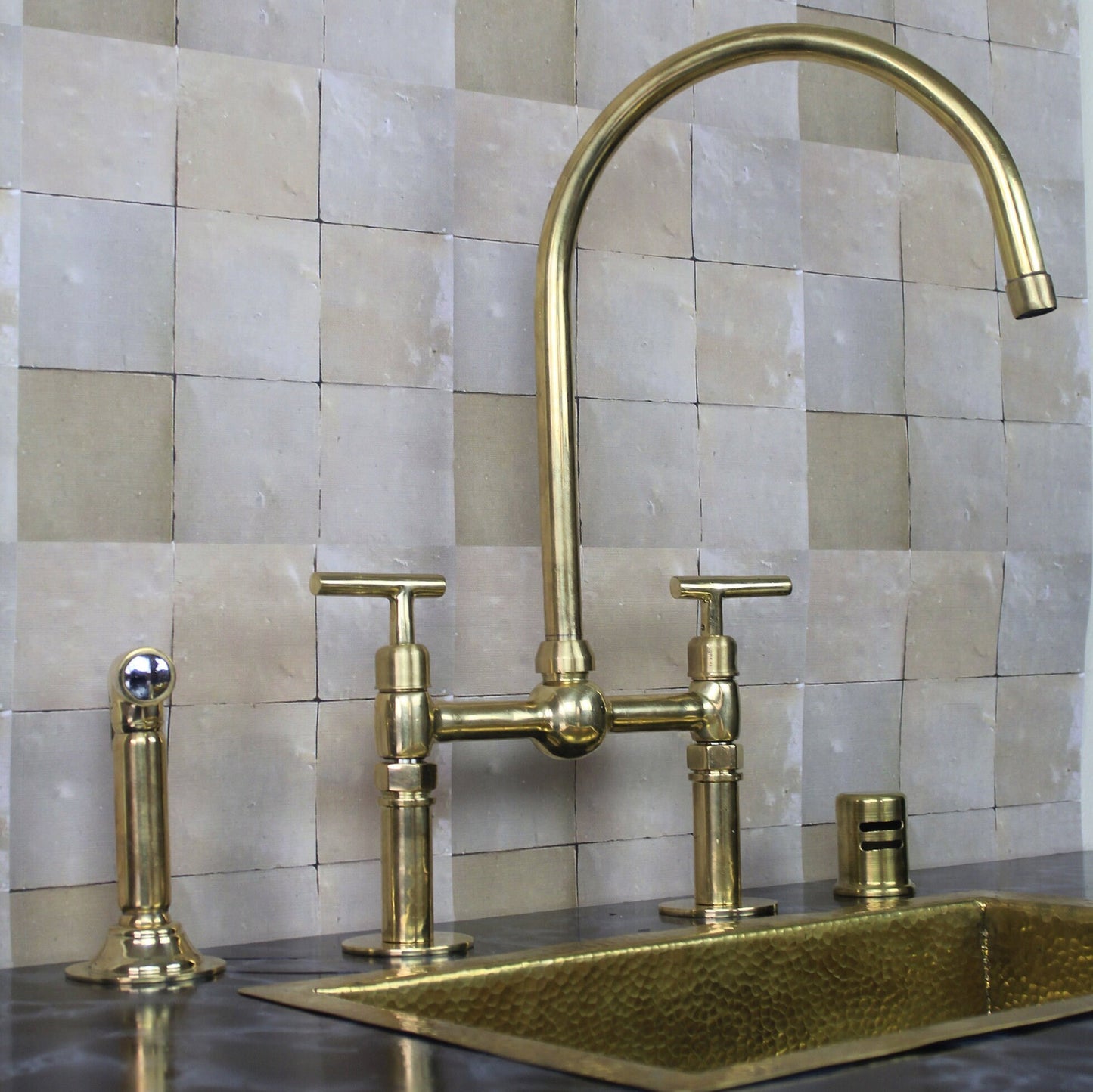 Unlacquered Brass Bridge Faucet With Ball Center