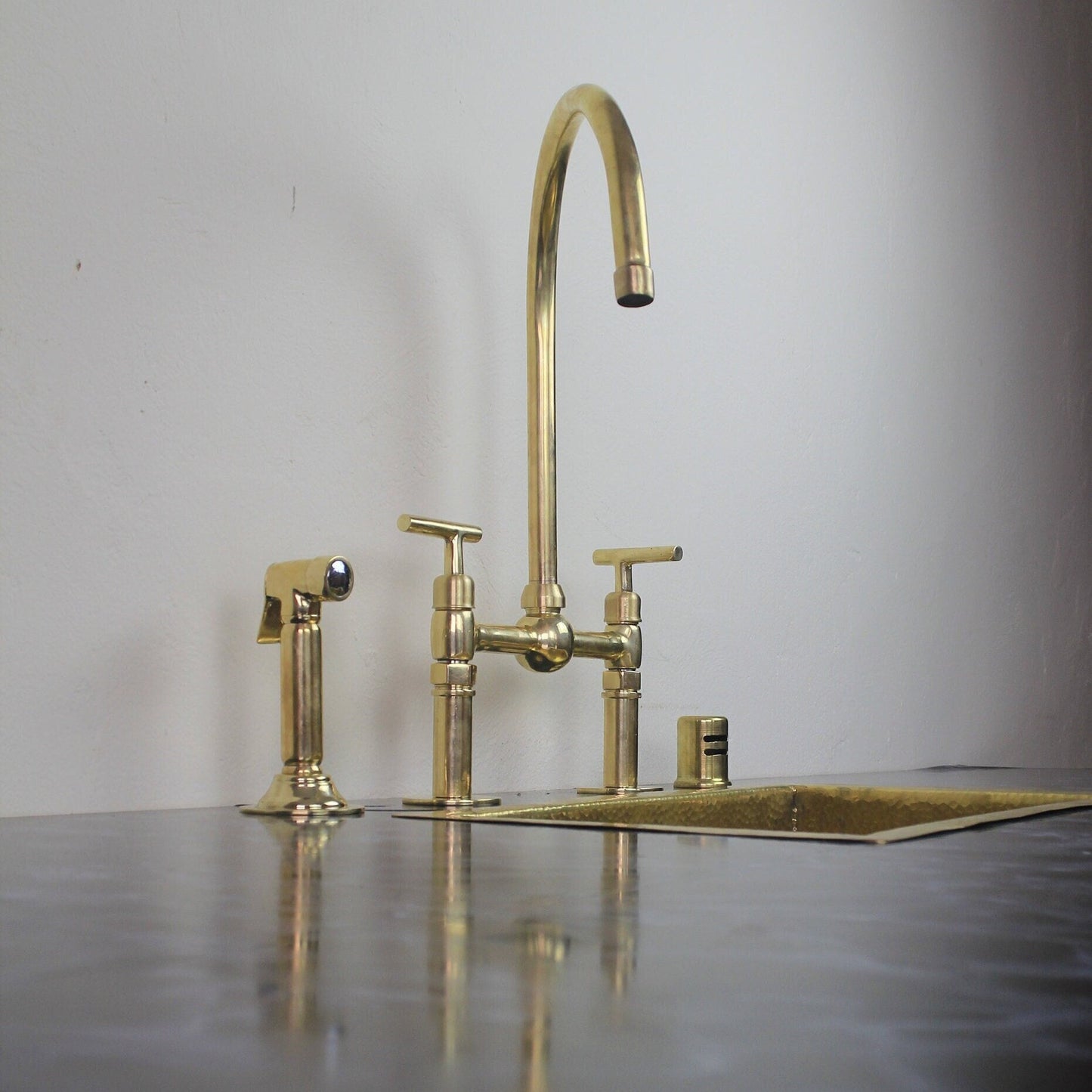 Unlacquered Brass Bridge Faucet With Ball Center