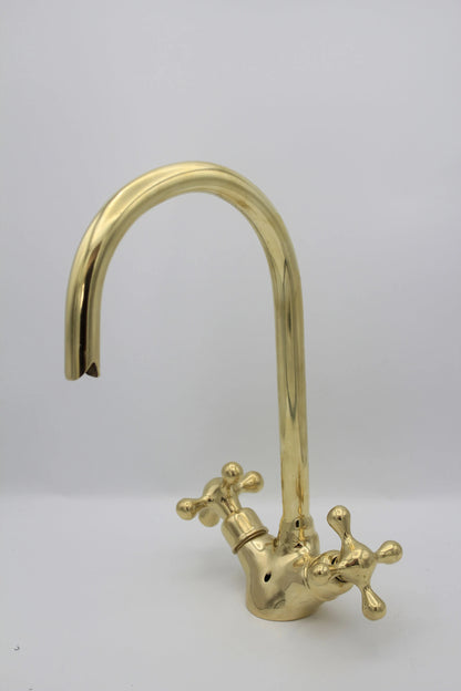 Gooseneck Bathroom Solid Brass Faucet, Unlacquered Brass Single hole Faucet , Kitchen Faucet Bathroom