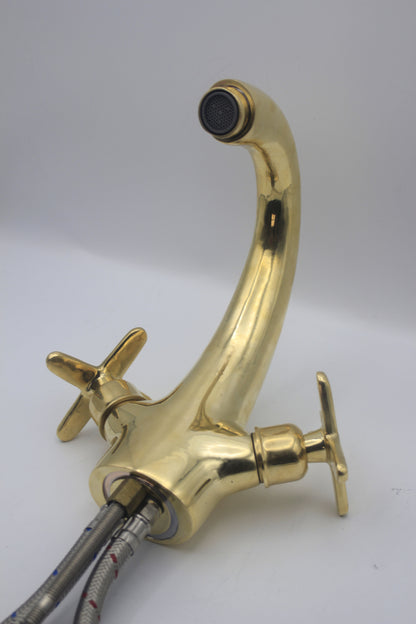 Vintage Moroccan Solid Brass Faucet with Smooth Centerset Design