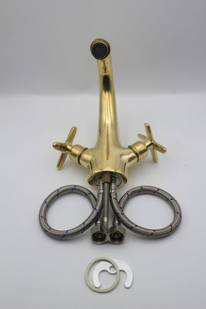 Vintage Moroccan Solid Brass Faucet with Smooth Centerset Design