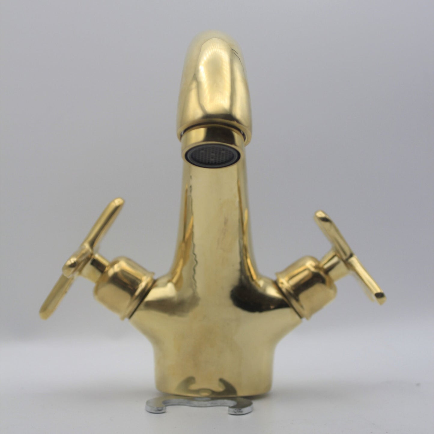 Vintage Moroccan Solid Brass Faucet with Smooth Centerset Design