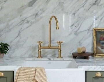 Aged Unlacquered Brass Bridge Faucet, Unlacquered Brass Bridge Faucet with sprayer