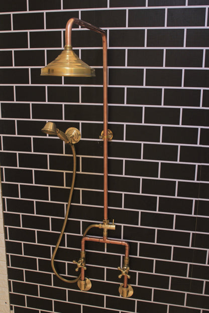 Handmade Copper outdoor shower , 2 outlet Wall Mounted Copper Shower System ,industrial design