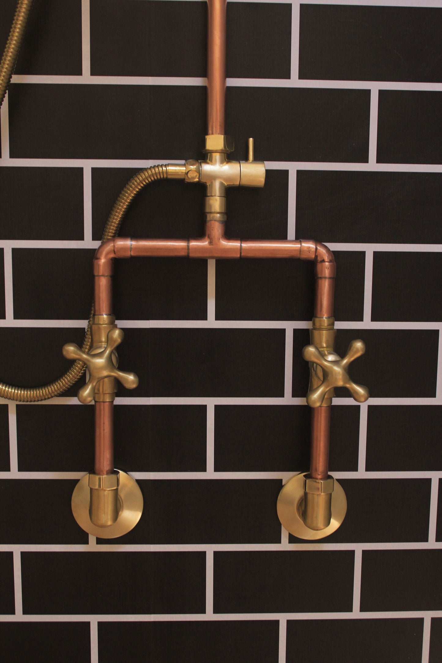 Handmade Copper outdoor shower , 2 outlet Wall Mounted Copper Shower System ,industrial design